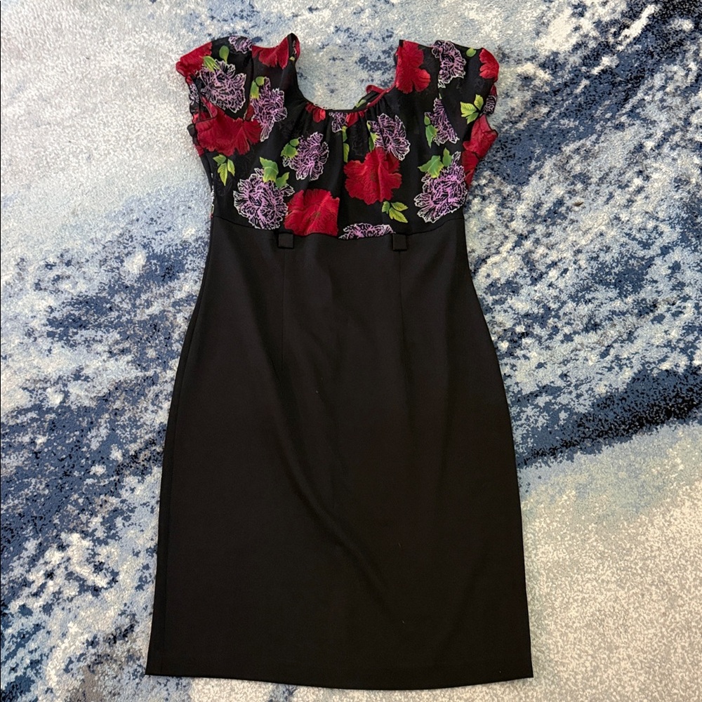 Voir Voir Black Dress with Red and Purple Floral Design